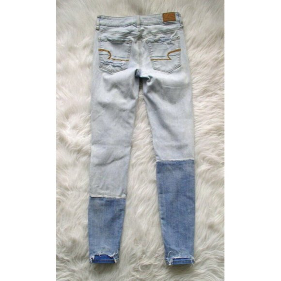 AE - Hi Rise Distressed Jeggings Two Tone Denim - Picture 5 of 10